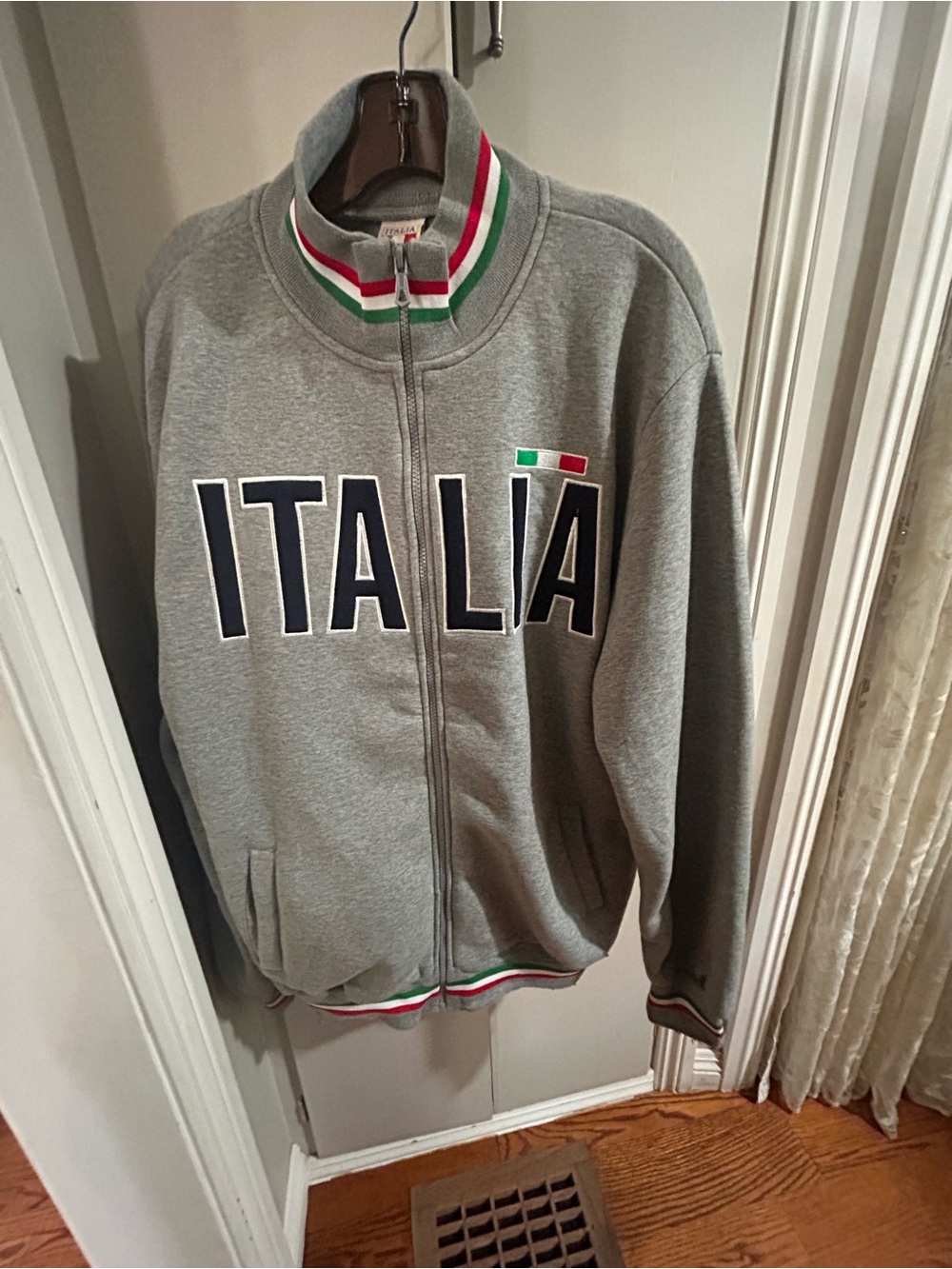 Italia Gray Track Jacket with Navy & Italian Flag Trim